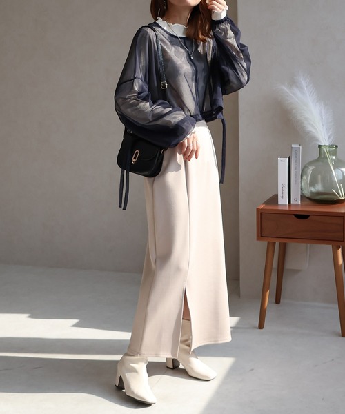 Social GIRL(ソーシャルガール)の「ショート丈チュールトップス(Tシャツ/カットソー・レディース・ブラック/アイボリー/パープル/ネイビー/グレー・M)」の14枚目の写真