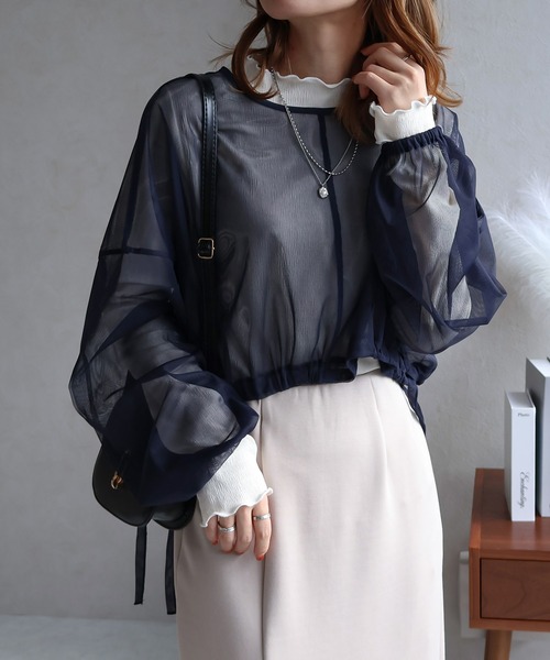 Social GIRL(ソーシャルガール)の「ショート丈チュールトップス(Tシャツ/カットソー・レディース・ブラック/アイボリー/パープル/ネイビー/グレー・M)」の15枚目の写真