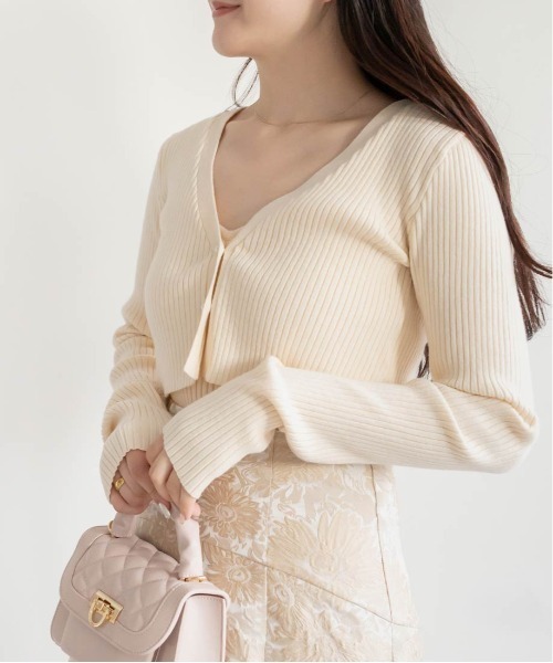 RANDA（ランダ）の「クロップド丈アンサンブルニット（カーディガン/ボレロ・レディース・グレー/ピンク/クリーム・FREE）」の5枚目の写真