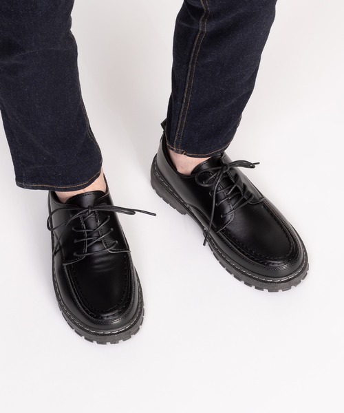 SVEC(シュベック)の「厚底 チャンキーソール Uチップ レースアップシューズ(モカシン/デッキシューズ・メンズ・ブラック・40/41/42/43/44/39)」の7枚目の写真