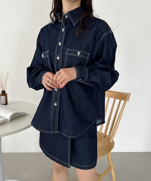 CLEA(クレア)の「デニムシャツ+スカートセットアップ(セットアップ・レディース・ブルー・M)」の14枚目の写真