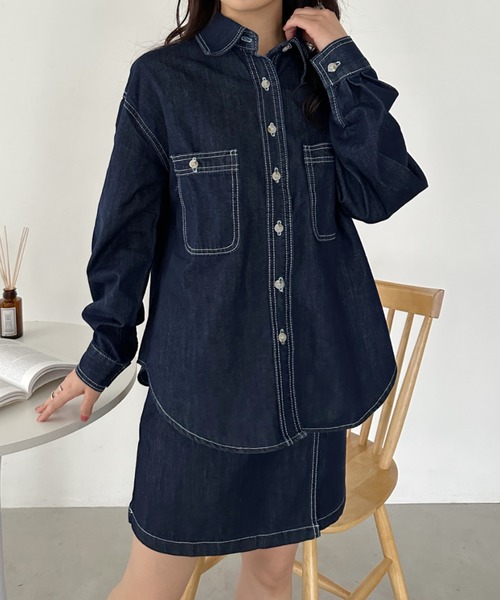 CLEA(クレア)の「デニムシャツ+スカートセットアップ(セットアップ・レディース・ブルー・M)」の13枚目の写真