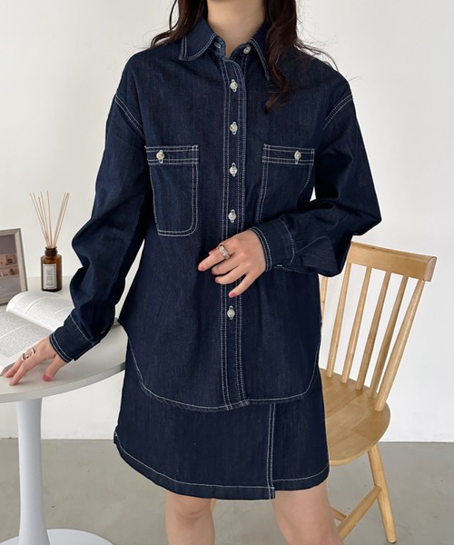 CLEA(クレア)の「デニムシャツ+スカートセットアップ(セットアップ・レディース・ブルー・M)」の16枚目の写真