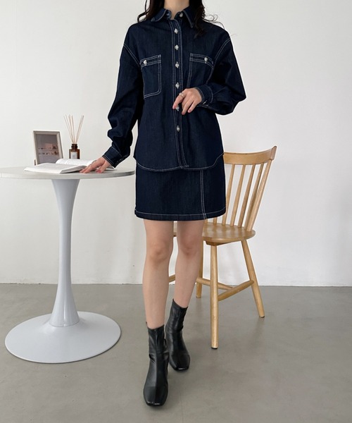 CLEA(クレア)の「デニムシャツ+スカートセットアップ(セットアップ・レディース・ブルー・M)」の17枚目の写真