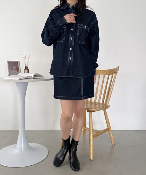 CLEA(クレア)の「デニムシャツ+スカートセットアップ(セットアップ・レディース・ブルー・M)」の18枚目の写真