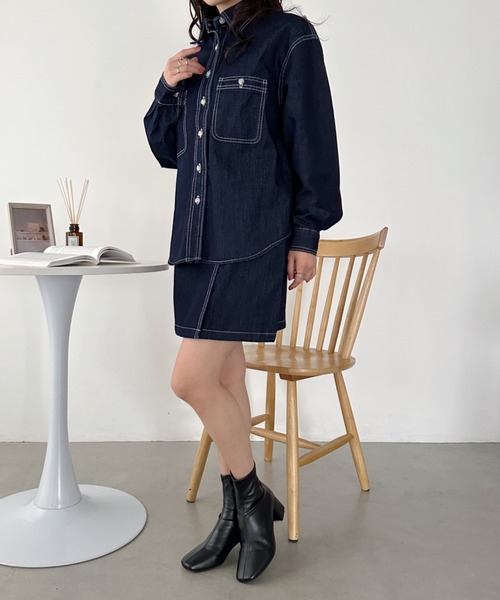 CLEA(クレア)の「デニムシャツ+スカートセットアップ(セットアップ・レディース・ブルー・M)」の19枚目の写真