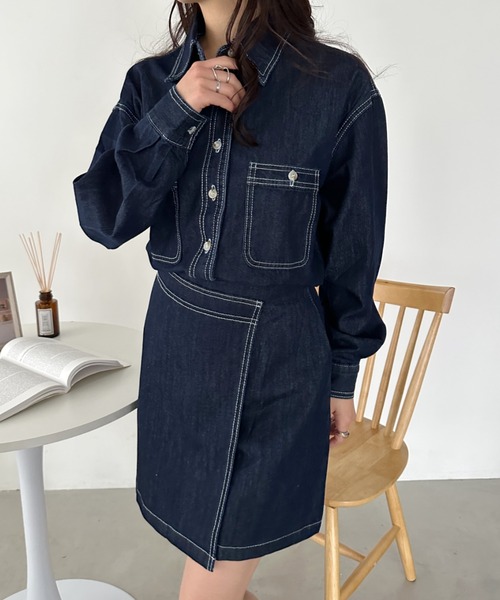 CLEA(クレア)の「デニムシャツ+スカートセットアップ(セットアップ・レディース・ブルー・M)」の21枚目の写真