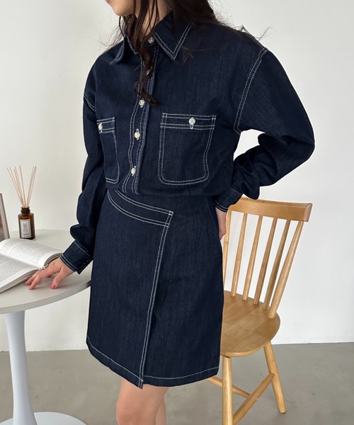 CLEA(クレア)の「デニムシャツ+スカートセットアップ(セットアップ・レディース・ブルー・M)」の22枚目の写真