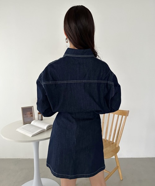 CLEA(クレア)の「デニムシャツ+スカートセットアップ(セットアップ・レディース・ブルー・M)」の12枚目の写真