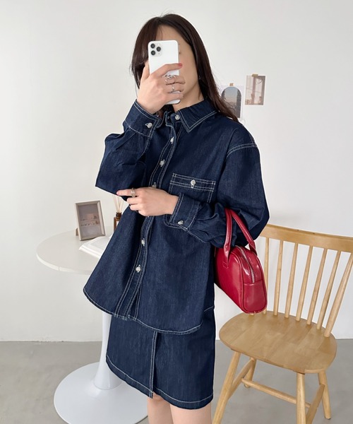 CLEA(クレア)の「デニムシャツ+スカートセットアップ(セットアップ・レディース・ブルー・M)」の11枚目の写真