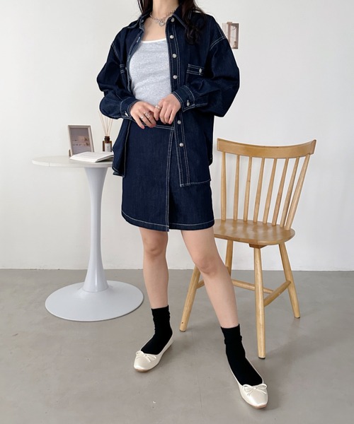 CLEA(クレア)の「デニムシャツ+スカートセットアップ(セットアップ・レディース・ブルー・M)」の10枚目の写真
