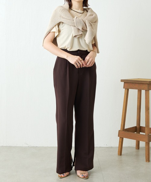 COLLAGE GALLARDAGALANTE（コラージュガリャルダガランテ）の「【OT】セミフレアスリットパンツ（スラックス・レディース・グレー/ダークブラウン・0/1）」の3枚目の写真