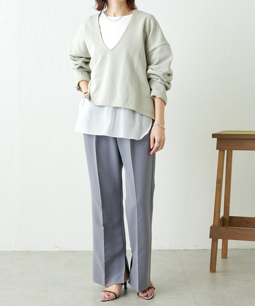 COLLAGE GALLARDAGALANTE（コラージュガリャルダガランテ）の「【OT】セミフレアスリットパンツ（スラックス・レディース・グレー/ダークブラウン・0/1）」の10枚目の写真