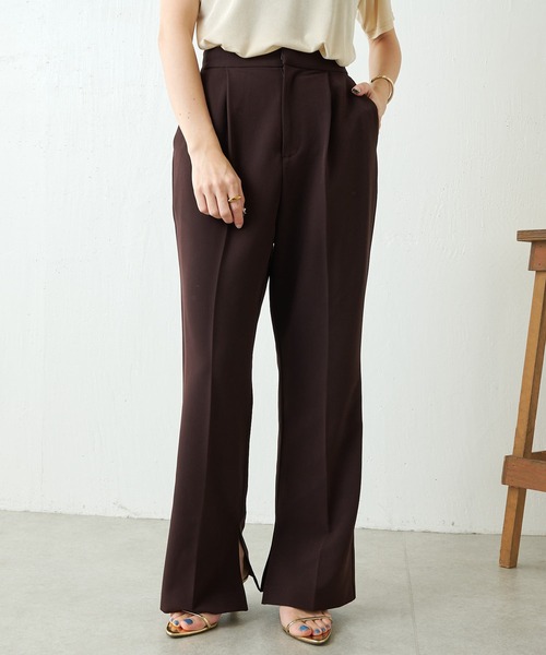 COLLAGE GALLARDAGALANTE（コラージュガリャルダガランテ）の「【OT】セミフレアスリットパンツ（スラックス・レディース・グレー/ダークブラウン・0/1）」の4枚目の写真