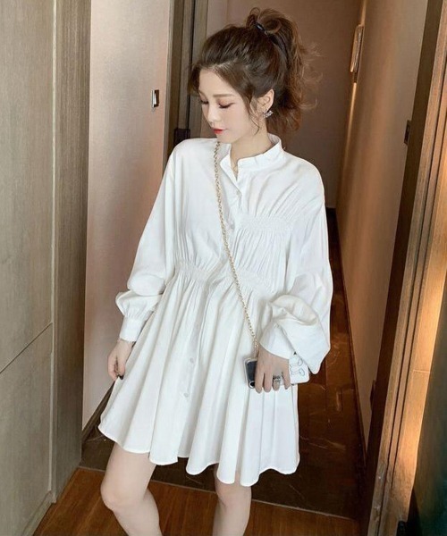 Miniministore(ミニミニストア)の「韓国 シャツワンピース 長袖 ミニワンピ(シャツワンピース・レディース・ブラック/ホワイト・M/S/L)」の3枚目の写真