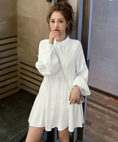 Miniministore(ミニミニストア)の「韓国 シャツワンピース 長袖 ミニワンピ(シャツワンピース・レディース・ブラック/ホワイト・M/S/L)」の4枚目の写真