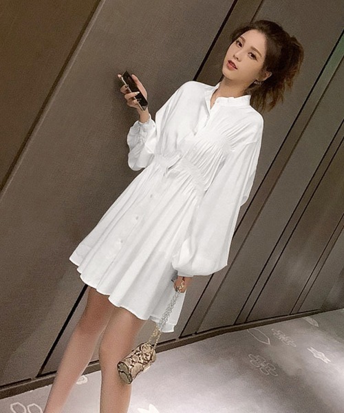 Miniministore(ミニミニストア)の「韓国 シャツワンピース 長袖 ミニワンピ(シャツワンピース・レディース・ブラック/ホワイト・M/S/L)」の7枚目の写真