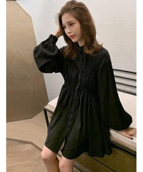 Miniministore(ミニミニストア)の「韓国 シャツワンピース 長袖 ミニワンピ(シャツワンピース・レディース・ブラック/ホワイト・M/S/L)」の9枚目の写真