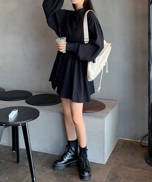 Miniministore(ミニミニストア)の「韓国 シャツワンピース 長袖 ミニワンピ(シャツワンピース・レディース・ブラック/ホワイト・M/S/L)」の11枚目の写真