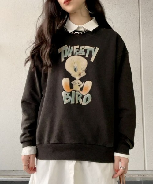 Right-on(ライトオン)の「トゥイーティーフロッキースウェット(スウェット・レディース・ブラック/グレー・M/L)」の2枚目の写真