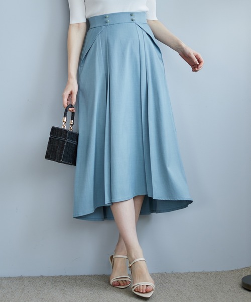 12Twelve Agenda(トゥエルブ アジェンダ)の「デザインウエストフレアスカート(スカート・レディース・アイボリー/サックスブルー/チャコールグレー・M)」の2枚目の写真