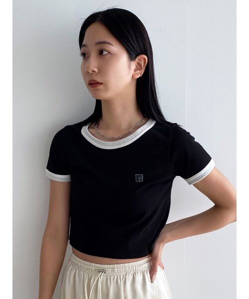 EMODA(エモダ)の「フィットショートTシャツ(Tシャツ/カットソー・レディース・ピンク/ブラウン/ホワイト/ブラック・FREE)」の15枚目の写真