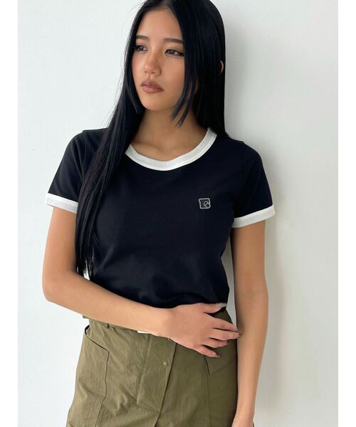 EMODA(エモダ)の「フィットショートTシャツ(Tシャツ/カットソー・レディース・ピンク/ブラウン/ホワイト/ブラック・FREE)」の7枚目の写真