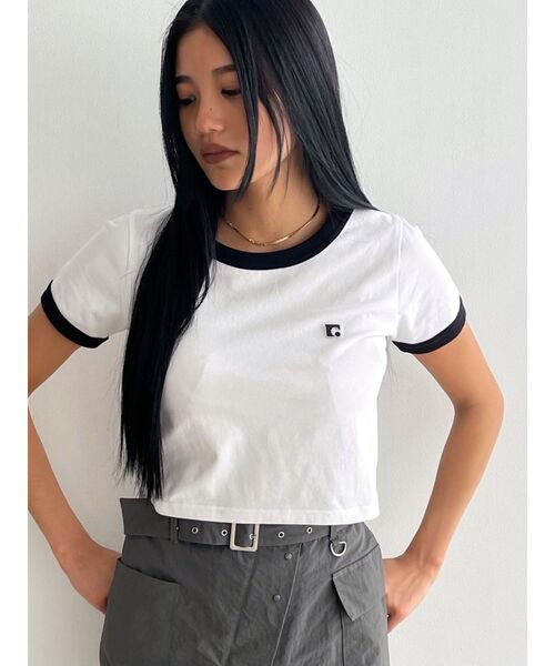 EMODA(エモダ)の「フィットショートTシャツ(Tシャツ/カットソー・レディース・ピンク/ブラウン/ホワイト/ブラック・FREE)」の10枚目の写真