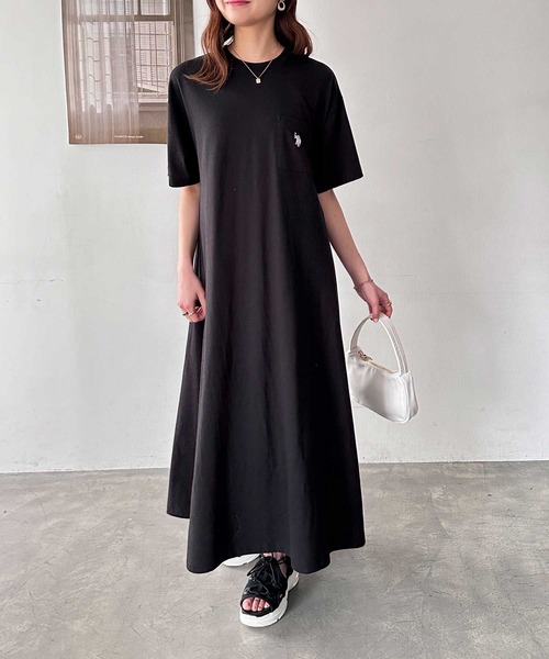 U.S. POLO ASSN.(ユーエスポロアッスン)の「GeeRA別注【U.S. POLO ASSN.】ワンポイント刺繍Tシャツワンピース(ワンピース・レディース・チャコール/ブラック・MEDIUM/LARGE)」の4枚目の写真