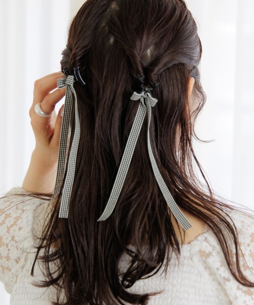 flower(フラワー)の「ルーズギンガムリボンクリップ(バレッタ/ヘアクリップ・レディース・ブラック・FREE)」の8枚目の写真