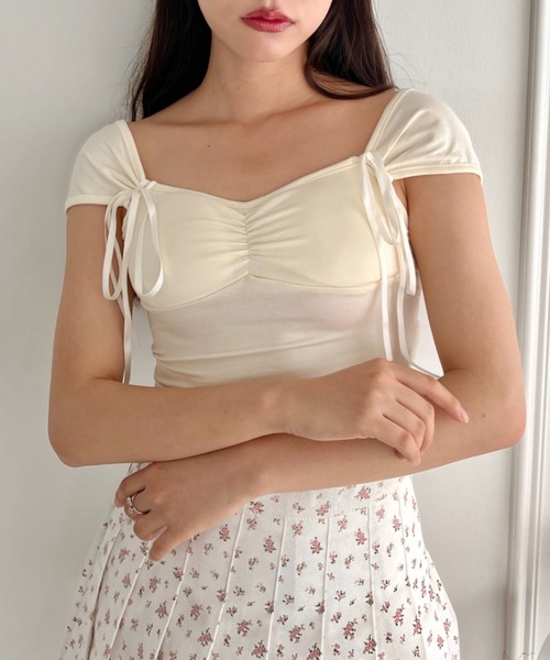 Loueme(ルエム)の「バレリーナリボンブラトップス(キャミソール・レディース・アイボリー/ピンク・FREE)」の4枚目の写真