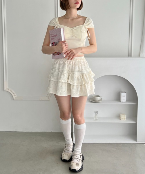 Loueme(ルエム)の「バレリーナリボンブラトップス(キャミソール・レディース・アイボリー/ピンク・FREE)」の7枚目の写真