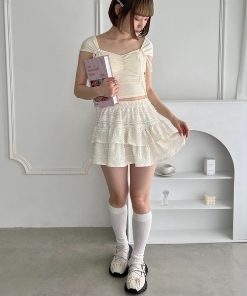 Loueme(ルエム)の「バレリーナリボンブラトップス(キャミソール・レディース・アイボリー/ピンク・FREE)」の8枚目の写真
