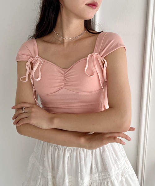 Loueme(ルエム)の「バレリーナリボンブラトップス(キャミソール・レディース・アイボリー/ピンク・FREE)」の11枚目の写真