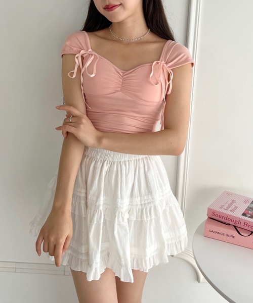 Loueme(ルエム)の「バレリーナリボンブラトップス(キャミソール・レディース・アイボリー/ピンク・FREE)」の12枚目の写真