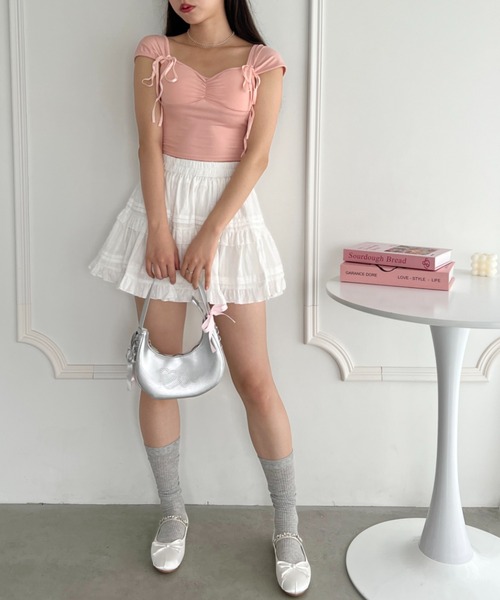 Loueme(ルエム)の「バレリーナリボンブラトップス(キャミソール・レディース・アイボリー/ピンク・FREE)」の14枚目の写真