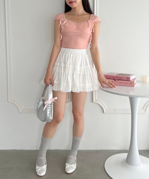 Loueme(ルエム)の「バレリーナリボンブラトップス(キャミソール・レディース・アイボリー/ピンク・FREE)」の15枚目の写真