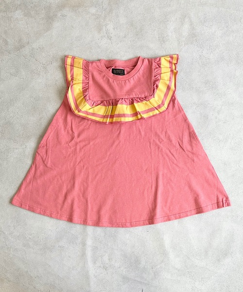 BIG FIELD（ビッグフィールド）の「スクエアフリルワンピース（90～150cm）（ワンピース・キッズ・杢グレー/サーモンピンク/チャコール・120/110/100/90/150/140/130）」の3枚目の写真