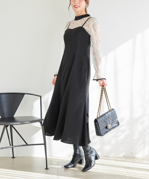 tocco closet(トッコ クローゼット)の「マルチWAY配色レーストップス&マーメイドサテンキャミワンピースSET(ワンピース・レディース・ブラック/ピンク・M)」の11枚目の写真