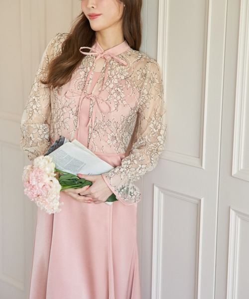 tocco closet(トッコ クローゼット)の「マルチWAY配色レーストップス&マーメイドサテンキャミワンピースSET(ワンピース・レディース・ブラック/ピンク・M)」の12枚目の写真