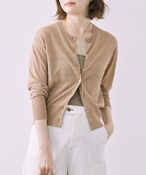 BABYLONE(バビロン)の「リネンナイロンクルーネックカーディガン(カーディガン/ボレロ・レディース・ブラック/ベビーピンク・フリー)」の2枚目の写真