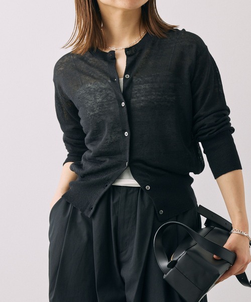 BABYLONE(バビロン)の「リネンナイロンクルーネックカーディガン(カーディガン/ボレロ・レディース・ブラック/ベビーピンク・フリー)」の3枚目の写真