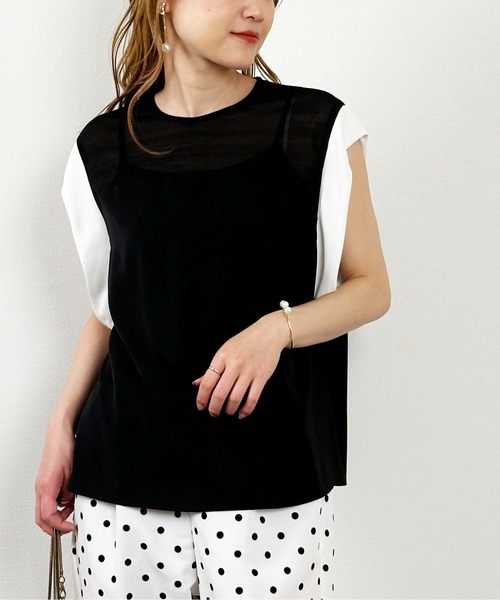 LUGIVA（ルギヴァ）の「マットサテン配色ブラウス（シャツ/ブラウス・レディース・ブラック/オフホワイト・M）」の2枚目の写真