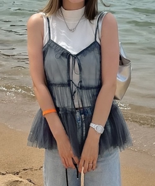 junoah(ジュノア)の「リボンチュールキャミビスチェ(キャミソール・レディース・ブラック/アイボリー/ダークグレー・X-LARGE/LARGE/MEDIUM)」の3枚目の写真