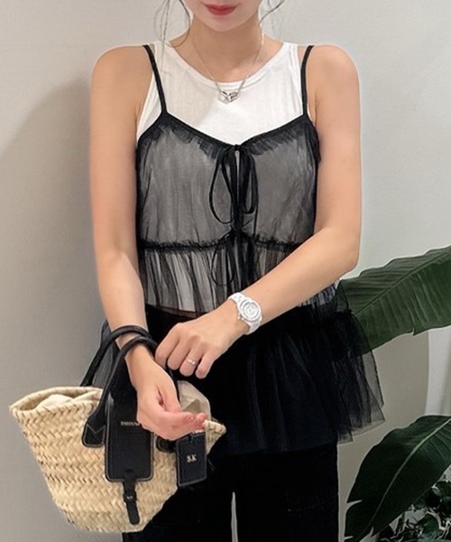 junoah(ジュノア)の「リボンチュールキャミビスチェ(キャミソール・レディース・ブラック/アイボリー/ダークグレー・X-LARGE/LARGE/MEDIUM)」の2枚目の写真