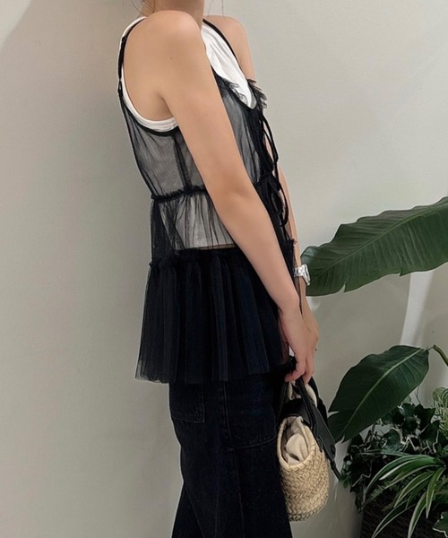 junoah(ジュノア)の「リボンチュールキャミビスチェ(キャミソール・レディース・ブラック/アイボリー/ダークグレー・X-LARGE/LARGE/MEDIUM)」の7枚目の写真