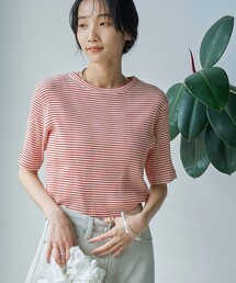 アカラコットンマルチボーダーコンパクトTシャツ