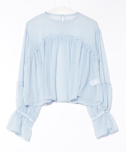STYLEBLOCK（スタイルブロック）の「シアー楊柳ボリュームギャザーブラウス（シャツ/ブラウス・レディース・ブラック/ホワイト/ライトベージュ/ライトブルー・M）」の4枚目の写真