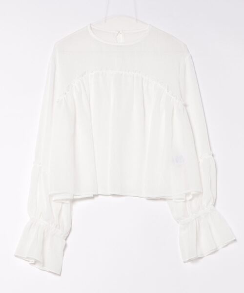 STYLEBLOCK（スタイルブロック）の「シアー楊柳ボリュームギャザーブラウス（シャツ/ブラウス・レディース・ブラック/ホワイト/ライトベージュ/ライトブルー・M）」の8枚目の写真