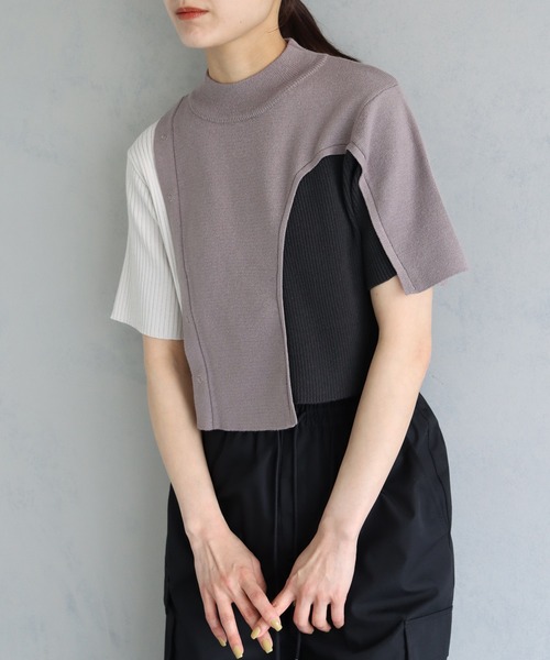 &g'aime（アンジェム）の「【&g’aime】アイレットボタンブロッキングニットトップス（ニット/セーター・レディース・パープル/ブラック/チャコールグレー・FREE）」の18枚目の写真